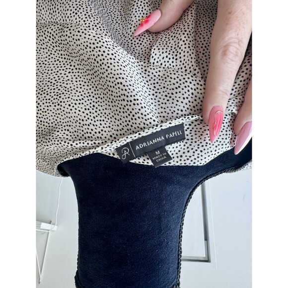 Adrianna Papell White Polka Dot V-Neck Long Sleeve Blouse Size Medium - Picture 5 of 6